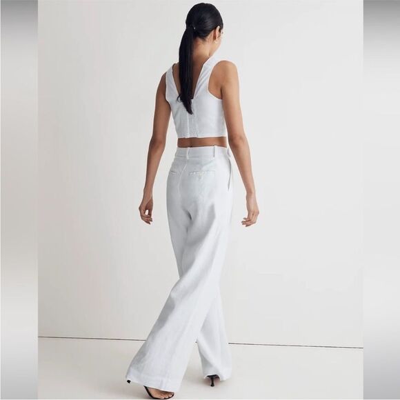 Madewell NWT Harlow Wide-Leg Pant in 100% Linen Size 00 in Eyelet White - Picture 4 of 10